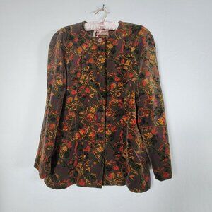 Vintage Henry Grethel Womens Jacquard Floral Button-Up Jacket Size 12 Multicolor